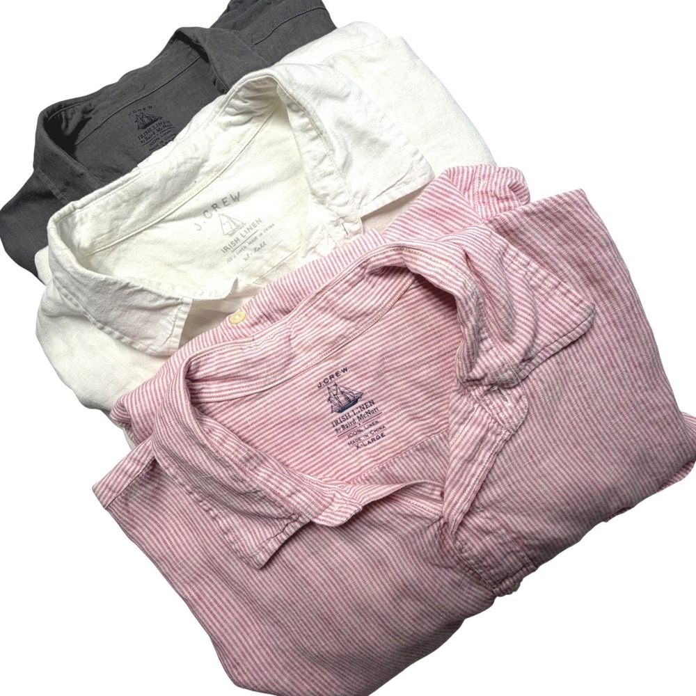 J.Crew Irish Linen Shirt XL Lot Pink Stripe Gray White Baird McNutt